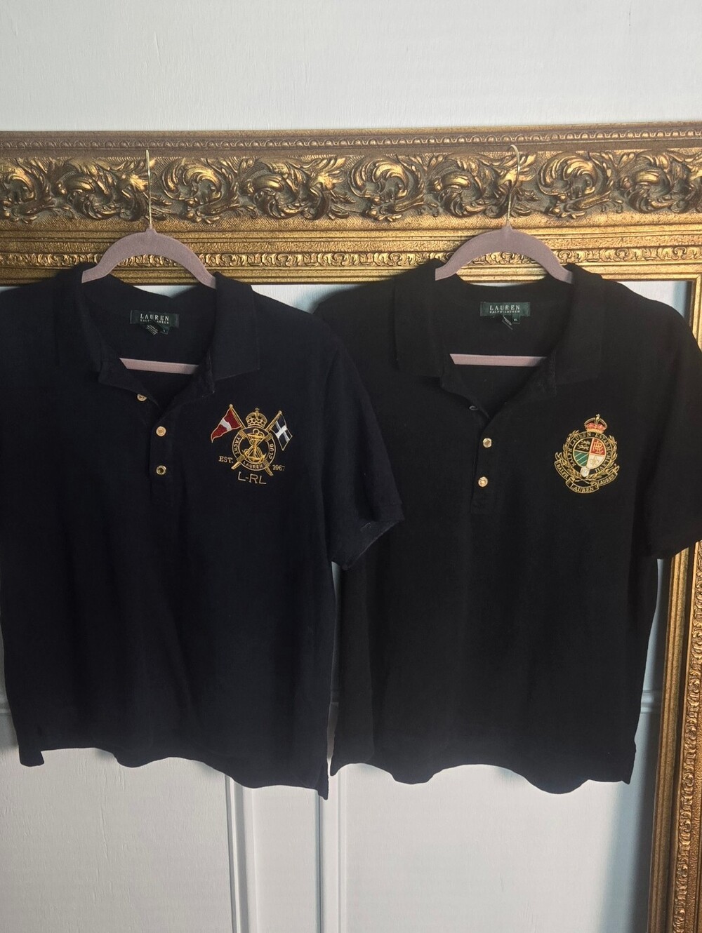 Ralph Lauren Womens Large XL Navy and Black Polo Shirts with Embroidered Crests